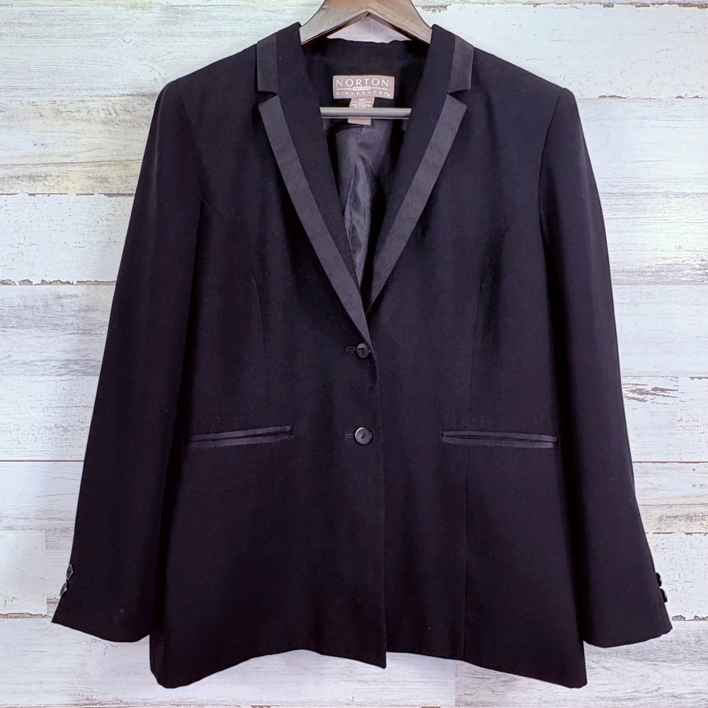 Norton McNaughton Womens Black Tuxedo Blazer Jacket‎ Satin Lapel Size 12P